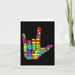 ASL Love Sign Language Autistic Puzzle Autism Awar Card