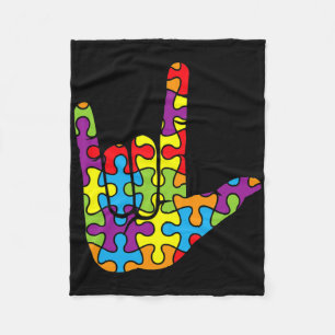 Asl Love Sign Language Autistic Puzzle Autism Awar Fleece Blanket