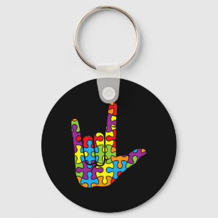 ASL Love Sign Language Autistic Puzzle Autism Awar Key Ring