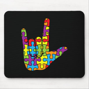 ASL Love Sign Language Autistic Puzzle Autism Awar Mouse Pad