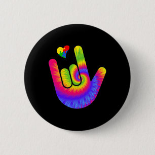 ASL Love Sign Language Hand Autism Awareness Heart 6 Cm Round Badge