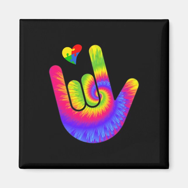 ASL Love Sign Language Hand Autism Awareness Heart Magnet (Front)