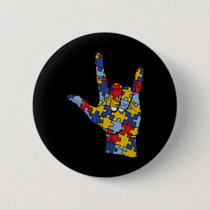 ASL Love Sign Language Hand Autism Awareness Suppo 6 Cm Round Badge