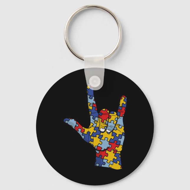 ASL Love Sign Language Hand Autism Awareness Suppo Key Ring (Front)