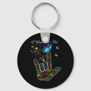ASL Love Sign Language Hand I Wear Blue For Autism Key Ring