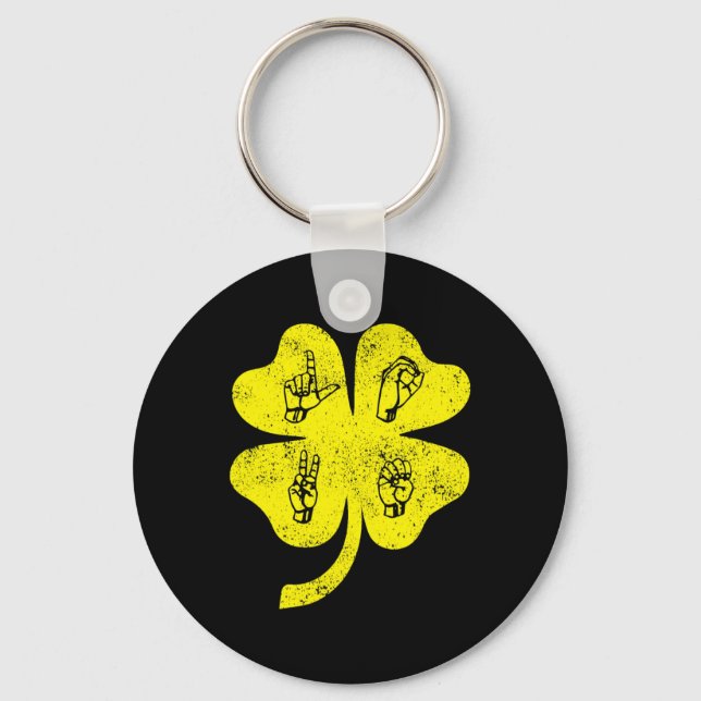 ASL Love Sign Language St Patrick's Day Deaf Aware Key Ring (Front)