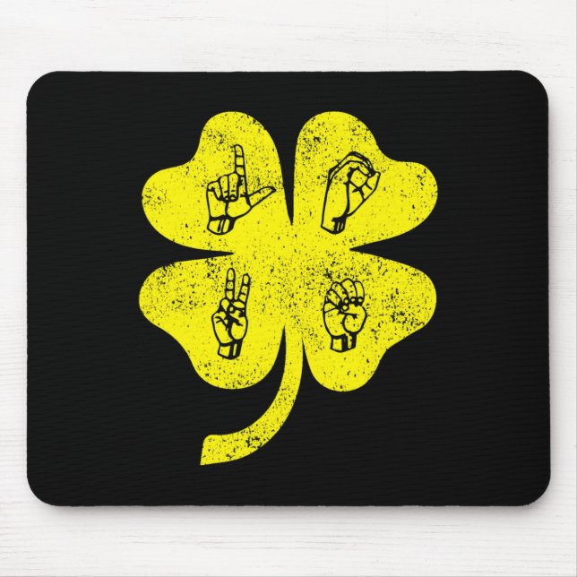ASL Love Sign Language St Patrick's Day Deaf Aware Mouse Pad (Front)