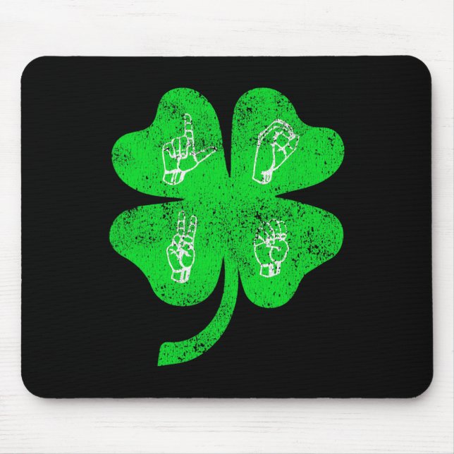 Asl Love Sign Language St Patrick's Day Deaf Aware Mouse Pad (Front)