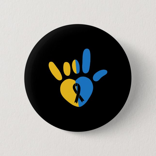 ASL Love Sign Non-verbal Down Syndrome Awareness H 6 Cm Round Badge (Front)
