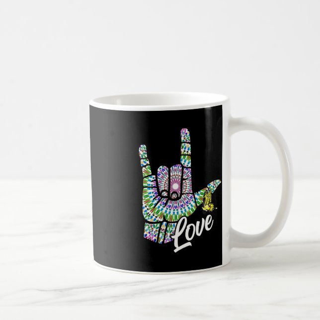 ASL Love You Hand Sign Language Butterfly Deaf Awa Coffee Mug (Right)