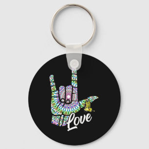 ASL Love You Hand Sign Language Butterfly Deaf Awa Key Ring