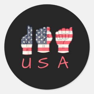 ASL Patriotic Mum USA Sign Language Teacher 4th of Classic Round Sticker