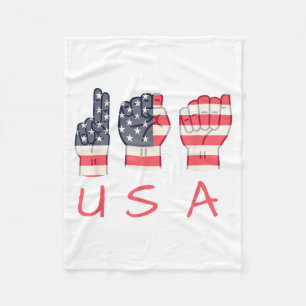 ASL Patriotic Mum USA Sign Language Teacher 4th of Fleece Blanket
