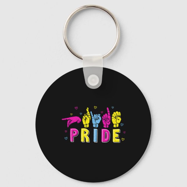 Asl Pride Pan Rainbow Sign Language Deaf Awareness Key Ring (Front)