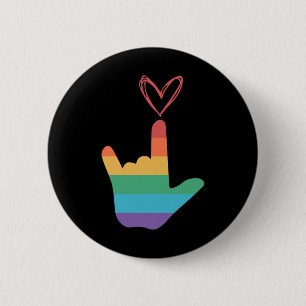 Asl Rainbow Love Symbol Deaf 6 Cm Round Badge