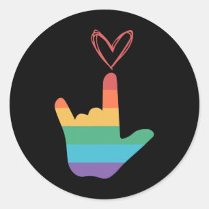 ASL Rainbow Love Symbol Deaf Classic Round Sticker