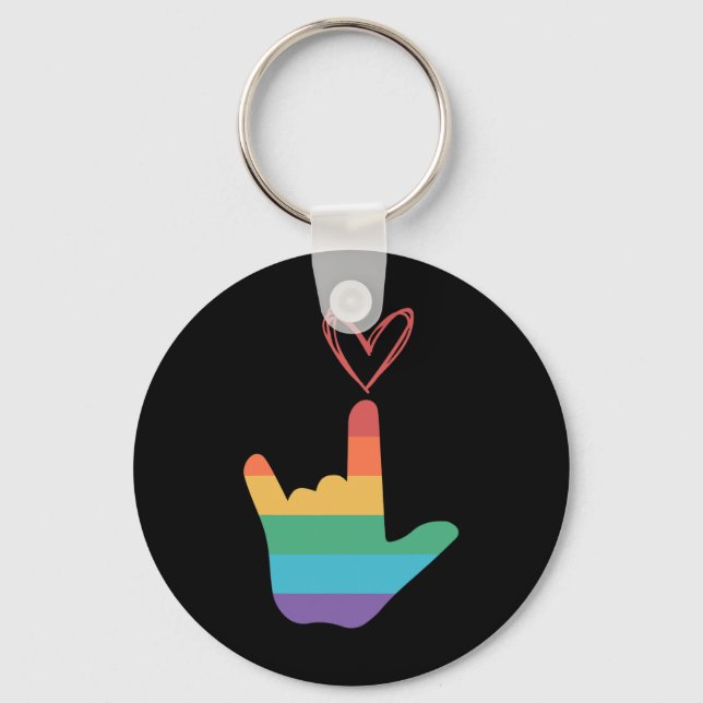 Asl Rainbow Love Symbol Deaf  Key Ring (Front)
