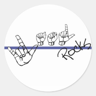 ASL Rocks Blk and Blue Classic Round Sticker