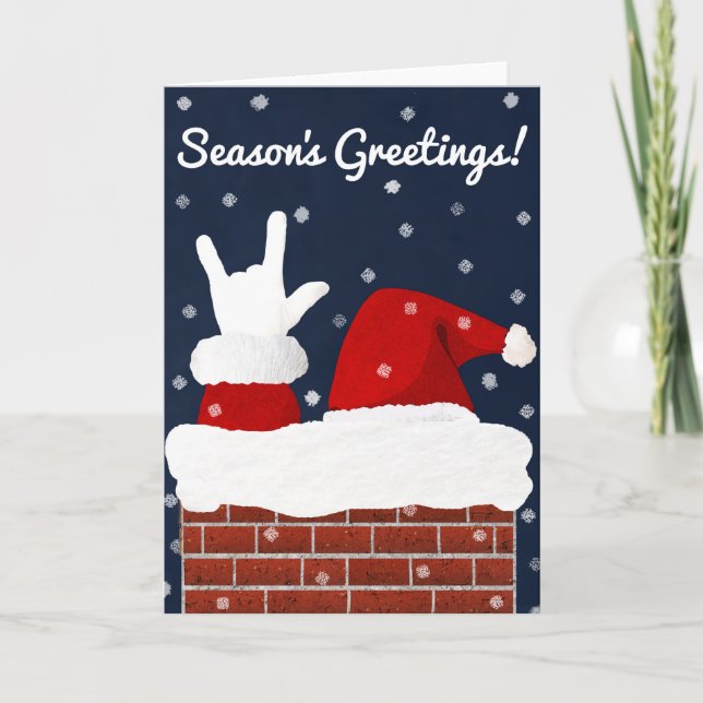 ASL Santa w/ I Love You Handshape Christmas Card (Front)