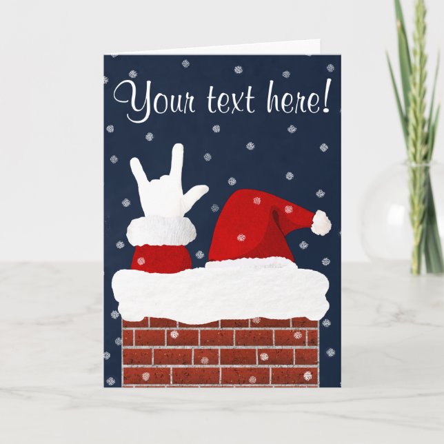 ASL Santa w/ I Love You Handshape Christmas Card (Front)