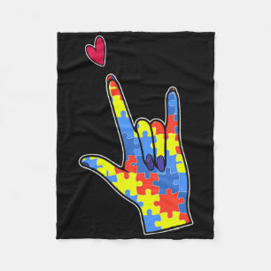 Asl Sign Language Autism Awareness Colourful Puzzl Fleece Blanket