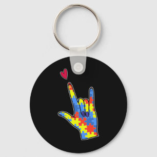Asl Sign Language Autism Awareness Colourful Puzzl Key Ring