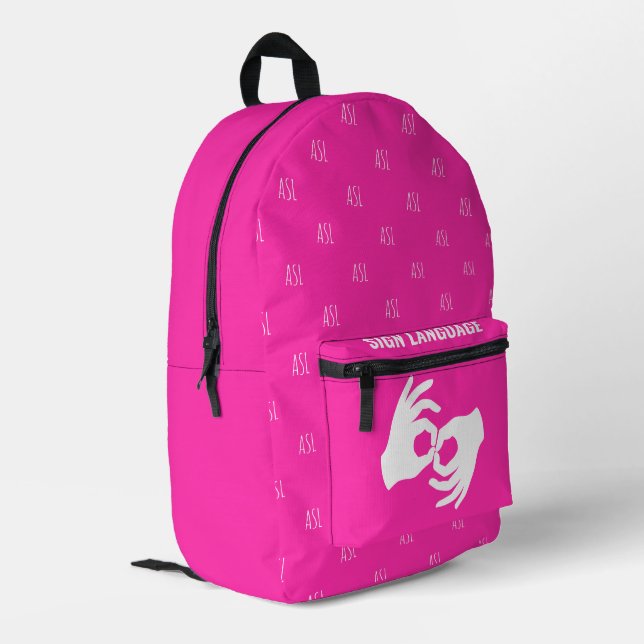 ASL Sign Language Backpack – Hot Magenta (Back Corner Left)
