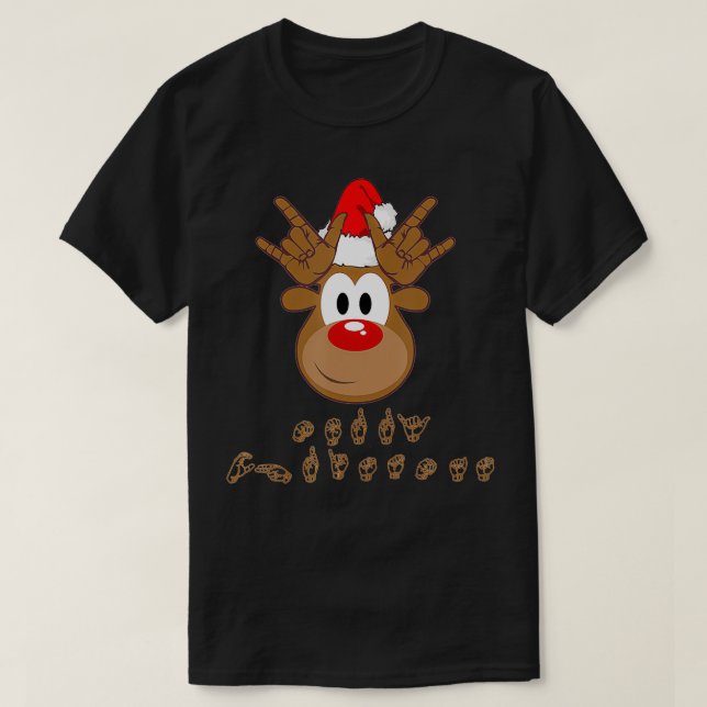ASL Sign Language Deaf Christmas Reindeer T-Shirt (Design Front)