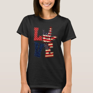 Asl Sign Language I Love You American Flag For Men T-Shirt