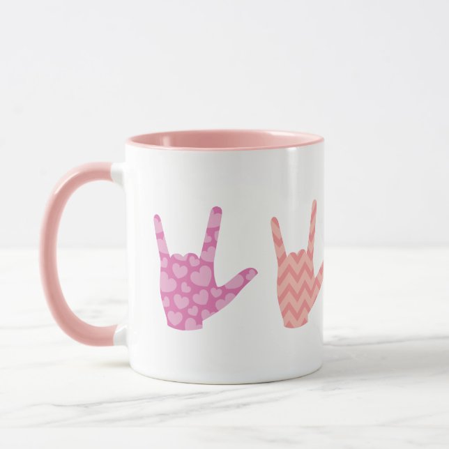 ASL Sign Language I Love You Colours Patterns Mug (Left)