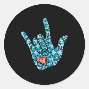 ASL Sign Language I Love You Gesture Heart Deaf Aw Classic Round Sticker