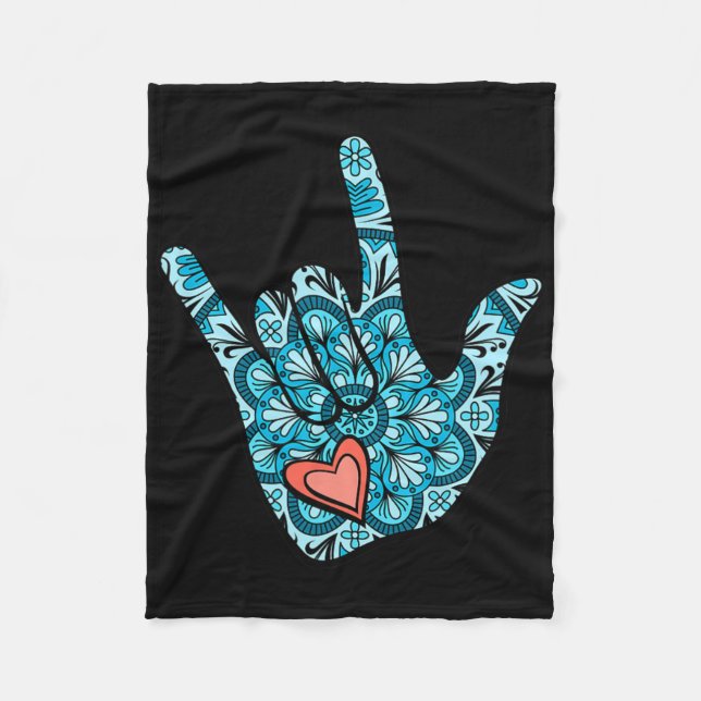 Asl Sign Language I Love You Gesture Heart Deaf Aw Fleece Blanket (Front)