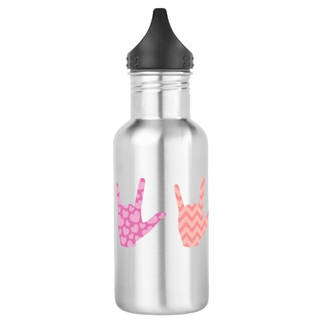 ASL Sign Language I Love You with Patterns Design 532 Ml Water Bottle (Left)