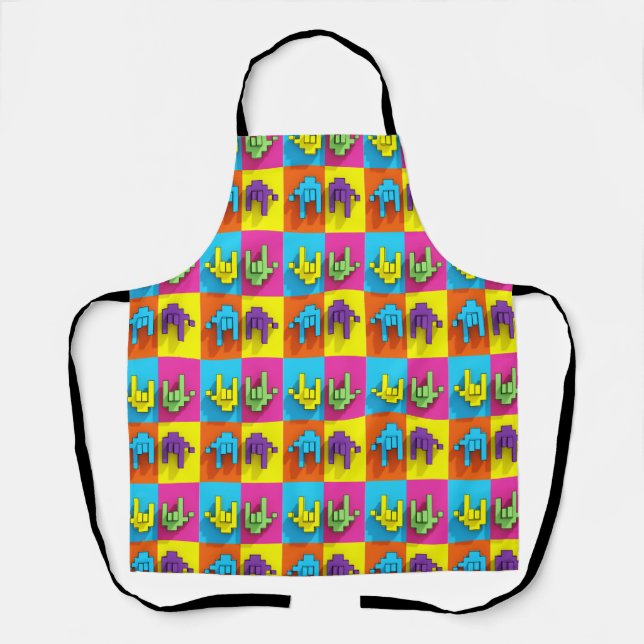 ASL Sign Language Pixel Love Pop Apron (Front)