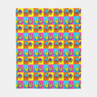 ASL Sign Language Pixel Love Pop Fleece Blanket