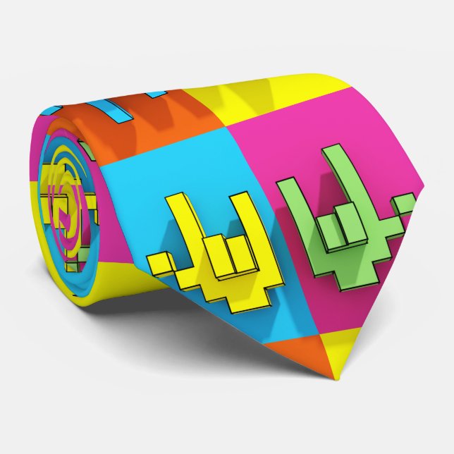 ASL Sign Language Pixel Love Pop Neck Tie (Rolled)