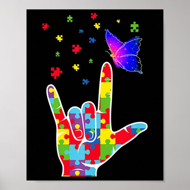 Asl Sign Language Puzzle Butterfly Autism Awarenes (Front)