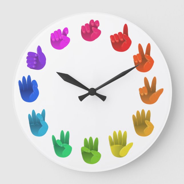 ASL Sign language rainbow colour wheel light Large Clock (Front)