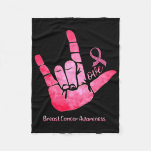 Asl Sign Love Breast Cancer Awareness Pink Ribbon Fleece Blanket