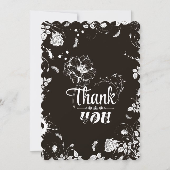 ASL "Thank You" With Flower Theme Thank You Card (Front)