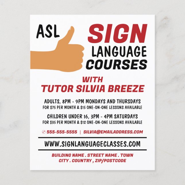ASL Thumbs-up Gesture Sign Language Course Advert  Flyer (Front)