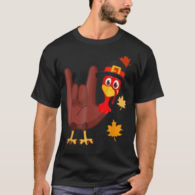 ASL Turkey American Sign Language I Love You T-Shirt (Front)