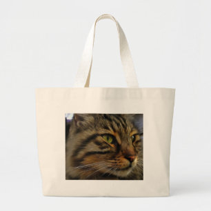 Aslan The Long Haired Tabby Cat Large Tote Bag