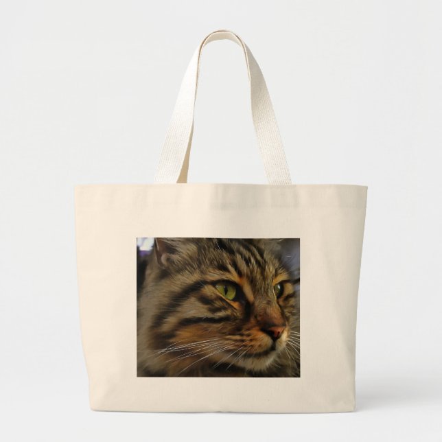 Aslan The Long Haired Tabby Cat Large Tote Bag (Front)