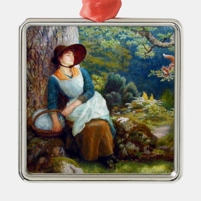 Asleep in the Woods (by Arthur Hughes) Metal Ornament (Front)
