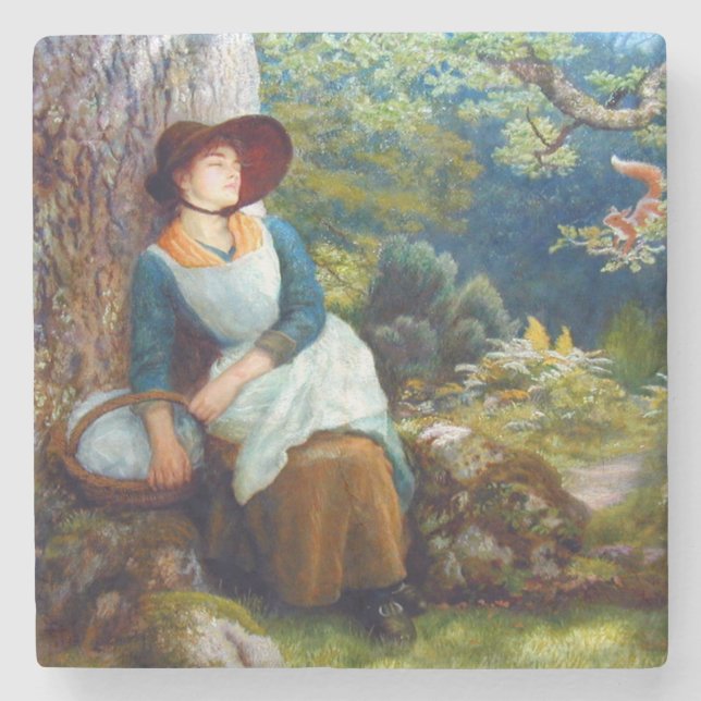 Asleep in the Woods (by Arthur Hughes) Stone Coaster (Front)