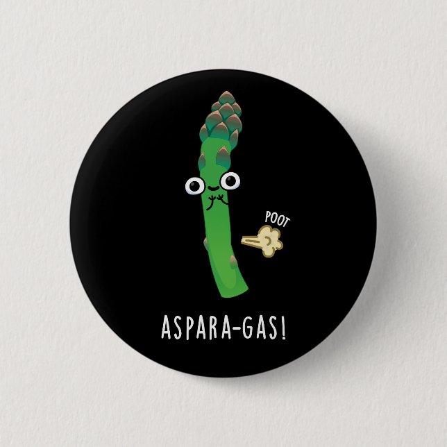Aspara-gas Funny Asparagus Veggie Pun Dark BG 6 Cm Round Badge (Front)