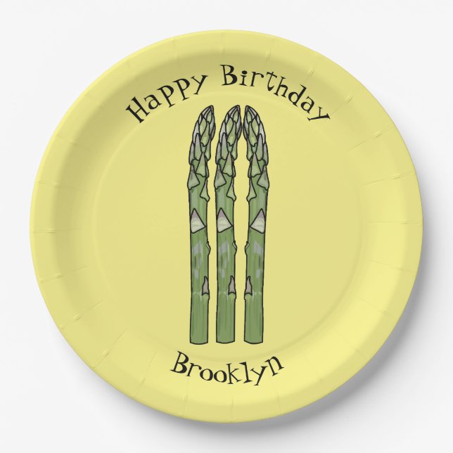 Asparagus cartoon illustration paper plate (Front)