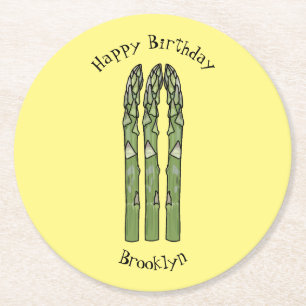 Asparagus cartoon illustration round paper coaster