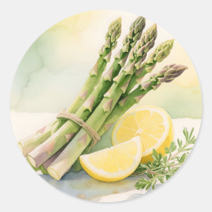 Asparagus Lemon Watercolor Classic Round Sticker